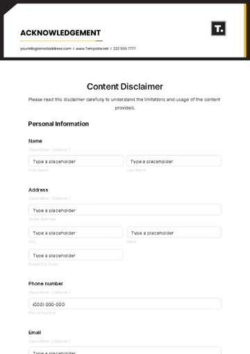Free Content Disclaimer Template to Edit Online