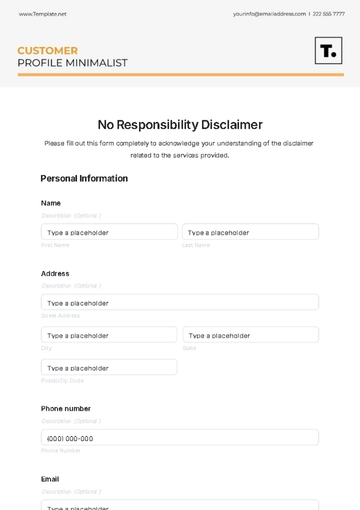 Free No Responsibility Disclaimer Template to Edit Online
