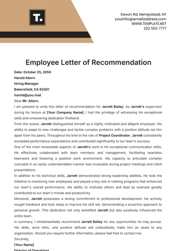 Free Employee Letter of Recommendation Template to Edit Online