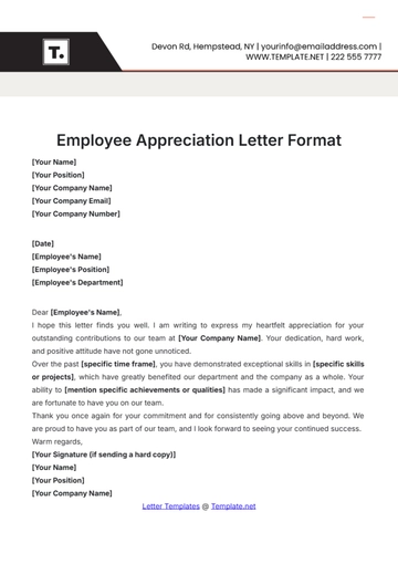 Free Employee Appreciation Letter Format Template to Edit Online