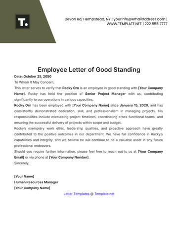 Free Employee Letter of Good Standing Template to Edit Online