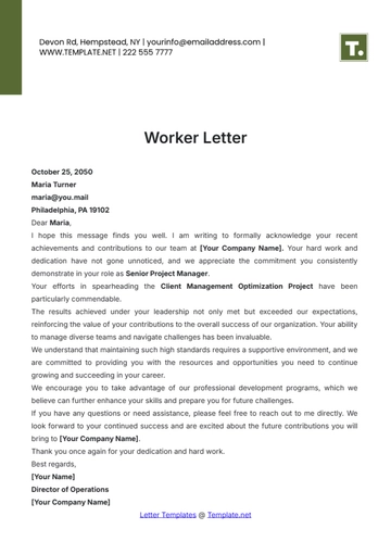 Free Worker Letter Template to Edit Online