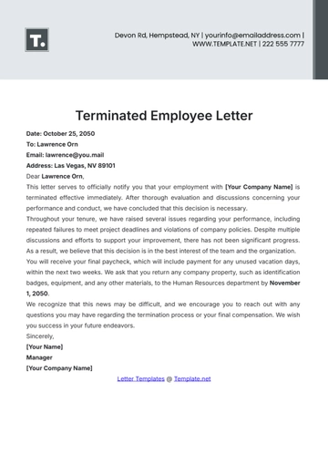 Free Terminated Employee Letter Template to Edit Online