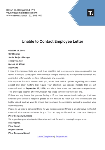 Free Unable to Contact Employee Letter Template to Edit Online