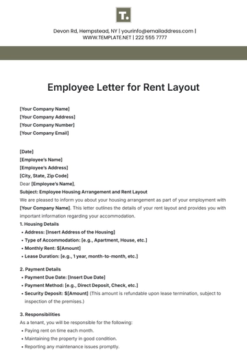 Free Employee Letter for Rent Layout Template to Edit Online