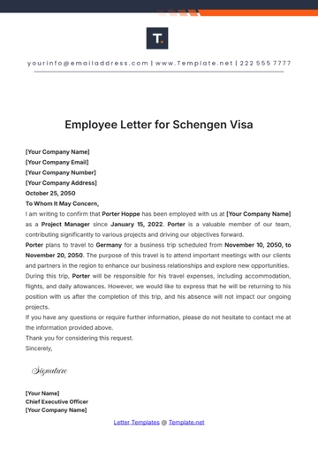 Free Employee Letter for Schengen Visa Template to Edit Online