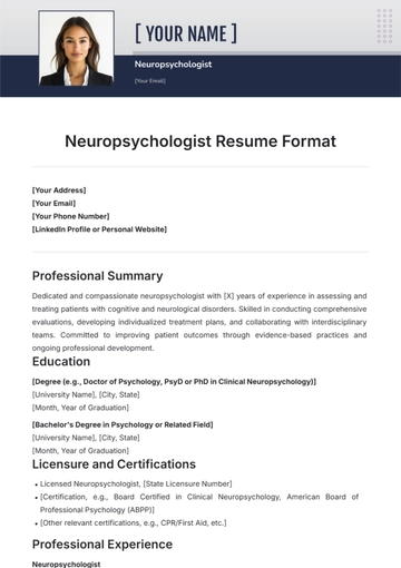 Free Neuropsychologist Resume Format Template to Edit Online
