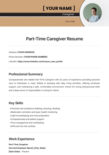Free Part-Time Caregiver Resume Sample Template to Edit Online