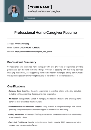 Free Professional Home Caregiver Resume Template to Edit Online