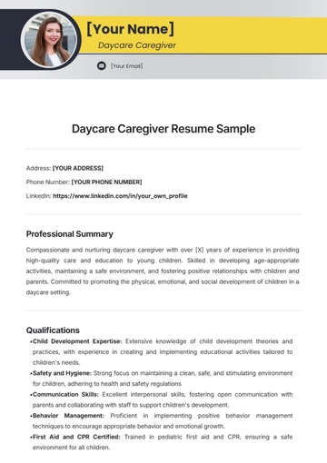 Free Daycare Caregiver Resume Sample Template to Edit Online