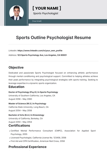 Free Sports Outline Psychologist Resume Template to Edit Online