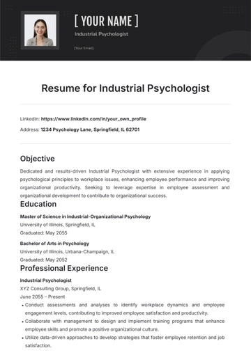 Free Resume for Industrial Psychologist Template to Edit Online