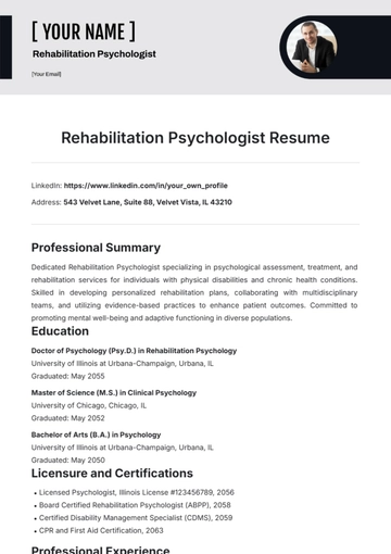 Free Rehabilitation Psychologist Resume Template to Edit Online