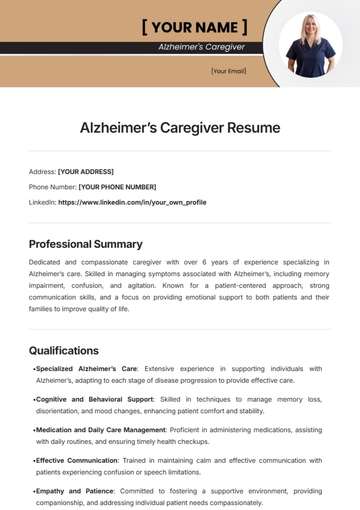 Free Alzheimer???s Caregiver Resume Template to Edit Online