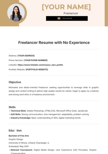 Free Freelancer Resume with No Experience Template to Edit Online