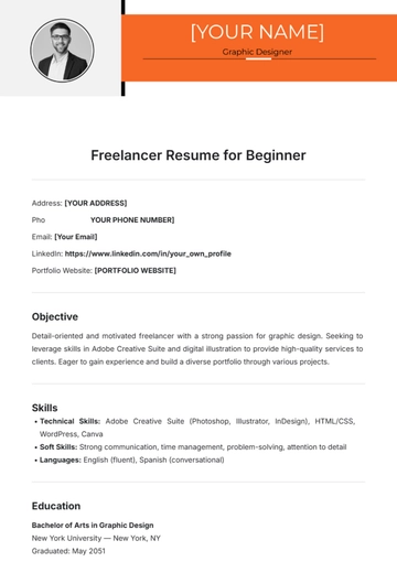 Free Freelancer Resume for Beginner Template to Edit Online