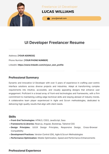 Free UI Developer Freelancer Resume Template to Edit Online