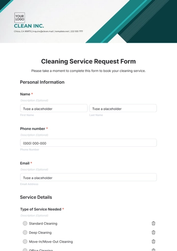 Free Cleaning Service Request Form Template to Edit Online