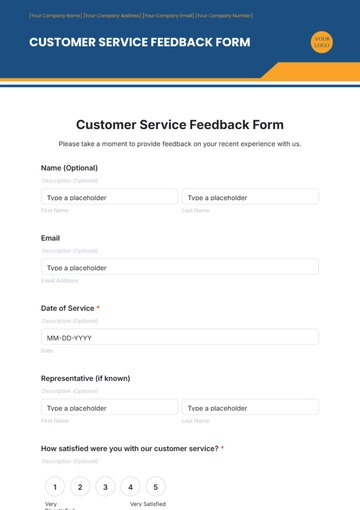 Free Customer Service Feedback Form Template to Edit Online