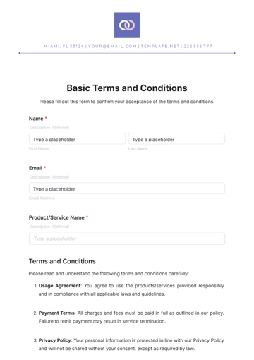 Free Basic Terms and Conditions Template to Edit Online