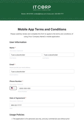 Free Mobile App Terms and Conditions Template to Edit Online