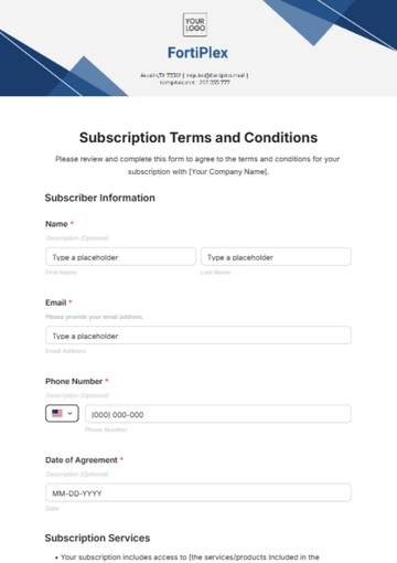 Free Subscription Terms and Conditions Template to Edit Online