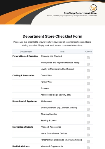 Free Department Store Checklist Form Template to Edit Online Free Department Store Checklist Form Template to Edit Online