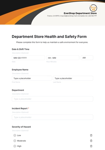 Free Department Store Health and Safety Form Template to Edit Online