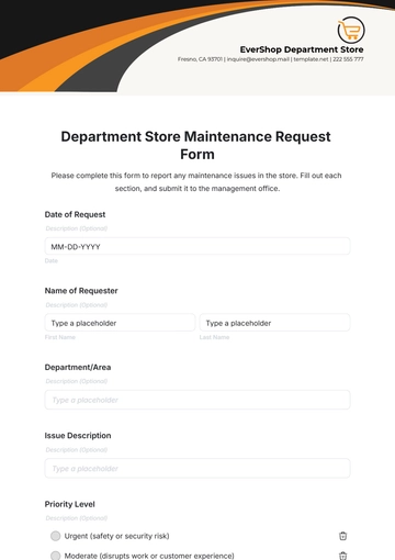 Free Department Store Maintenance Request Form Template to Edit Online
