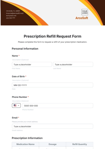 Free Prescription Refill Request Form Template to Edit Online
