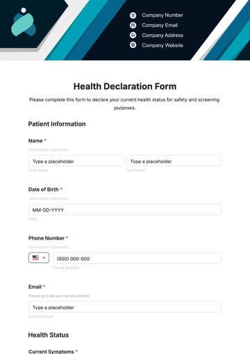 Free Health Declaration Form Template to Edit Online