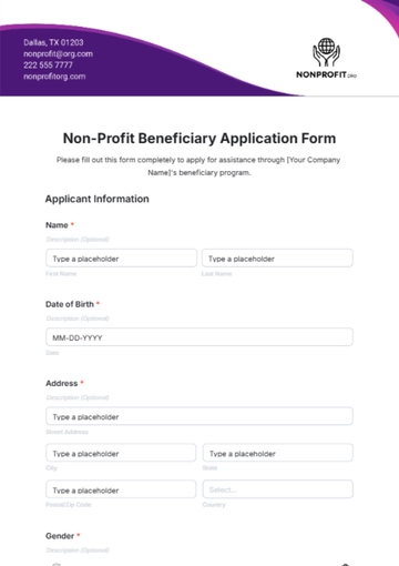 Free Non-Profit Beneficiary Application Form Template to Edit Online