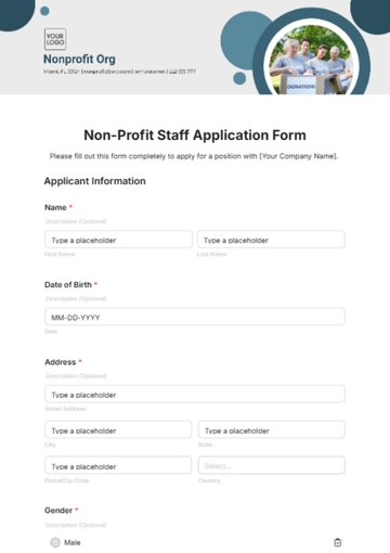 Free Non-Profit Staff Application Form Template to Edit Online