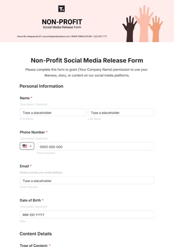 Free Non-Profit Social Media Release Form Template to Edit Online