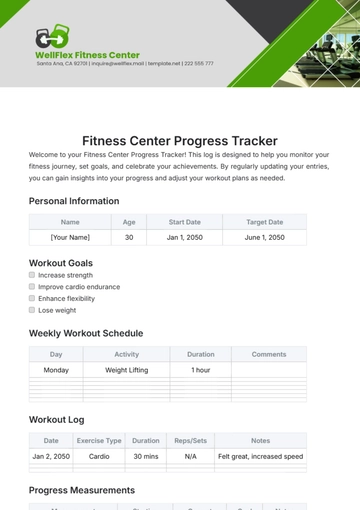 Free Fitness Center Progress Tracker Template to Edit Online