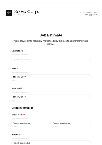 Free Job Estimate Template to Edit Online | Template.net