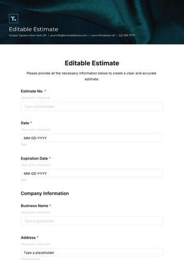 Free Editable Estimate Template to Edit Online