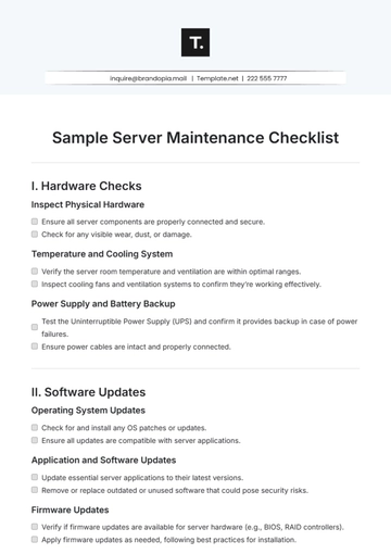 Free Sample Server Maintenance Checklist Template to Edit Online