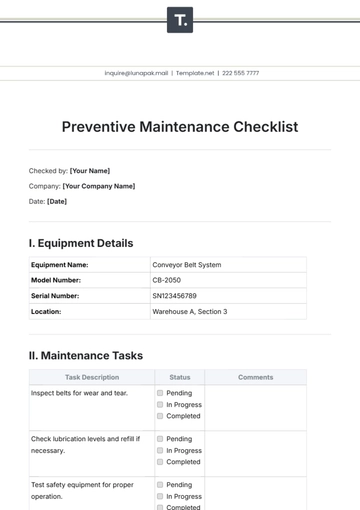 Free Preventive Maintenance Checklist Template to Edit Online