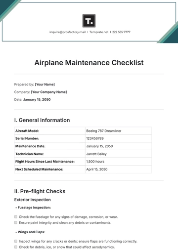 Free Airplane Maintenance Checklist Template to Edit Online