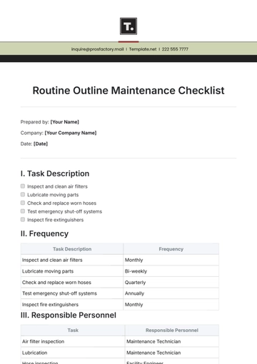 Free Routine Outline Maintenance Checklist Template to Edit Online