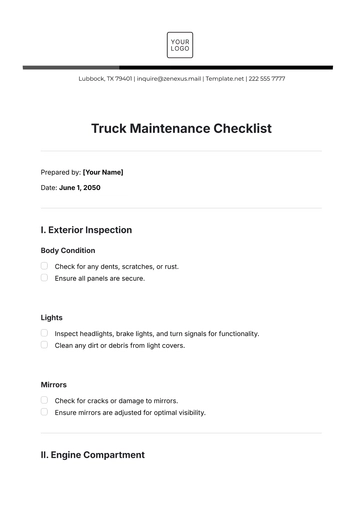 Free Truck Maintenance Checklist Template to Edit Online