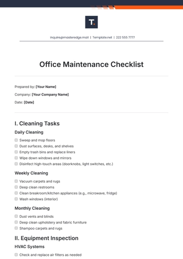 Free Office Maintenance Checklist Template to Edit Online