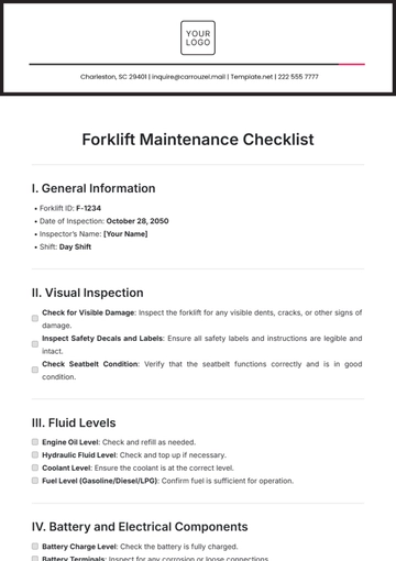 Free Forklift Maintenance Checklist Template to Edit Online