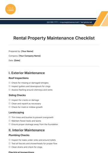 Free Rental Property Maintenance Checklist Template to Edit Online