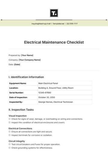 Free Electrical Maintenance Checklist Template to Edit Online