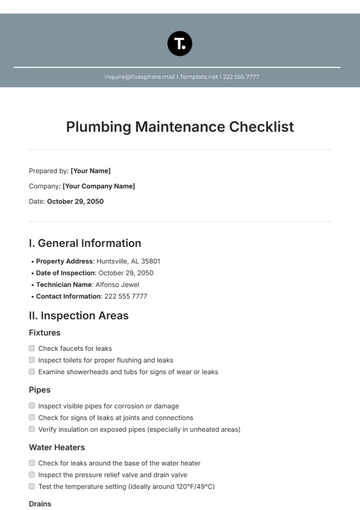 Free Plumbing Maintenance Checklist Template to Edit Online