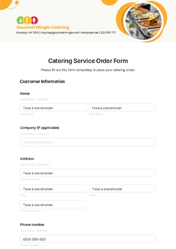 Free Catering Service Order Form Template to Edit Online