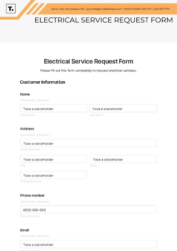 Free Electrical Service Request Form Template to Edit Online