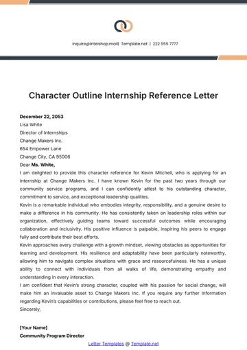 Free Character Outline Internship Reference Letter Template to Edit Online